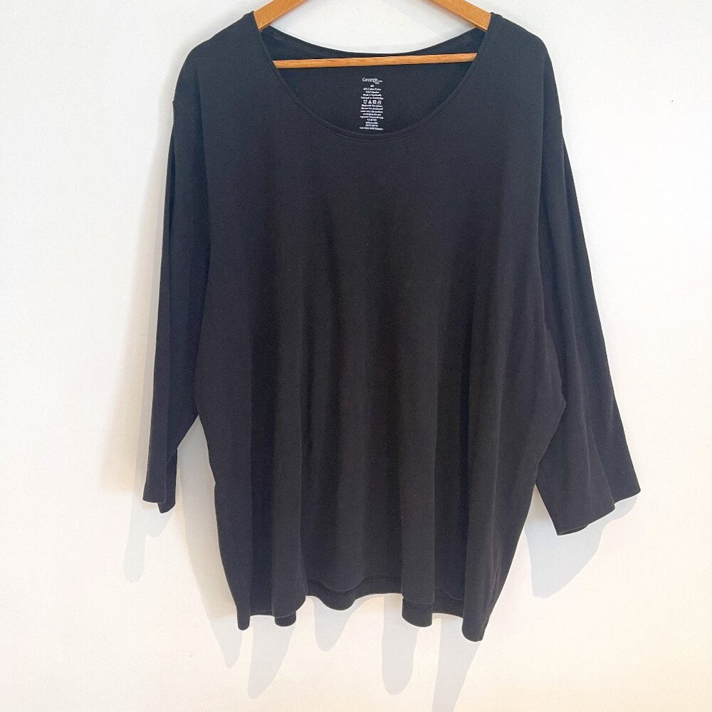 George Woman Black 3/4 Sleeve Round Neck Pullover Casual T-Shirt Size 4X